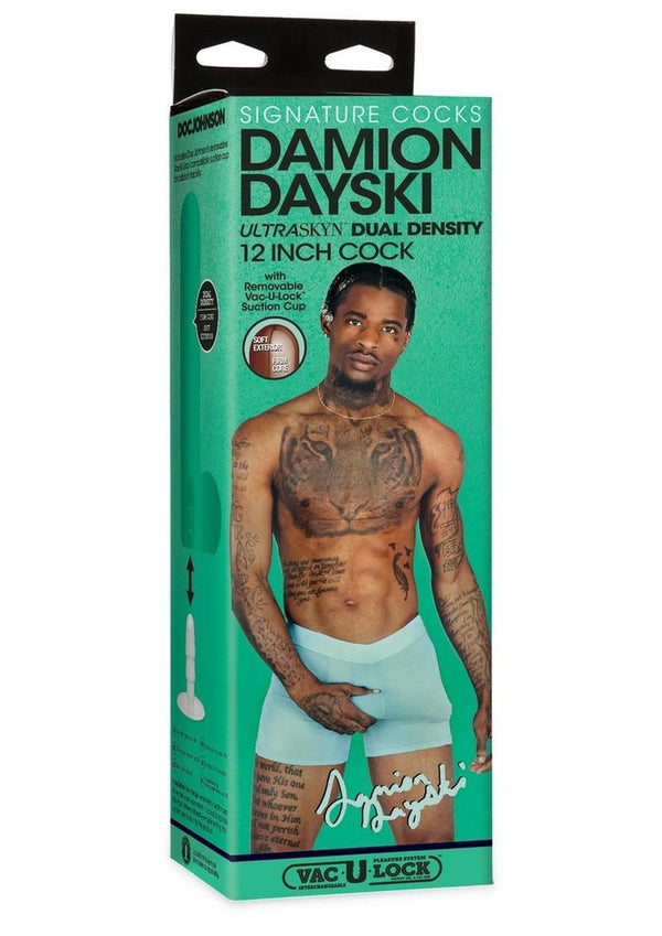 Doc Johnson Signature Cocks Ultraskyn Damion Dayski Dildo with Removable Suction Cup 12in - Chocolate
