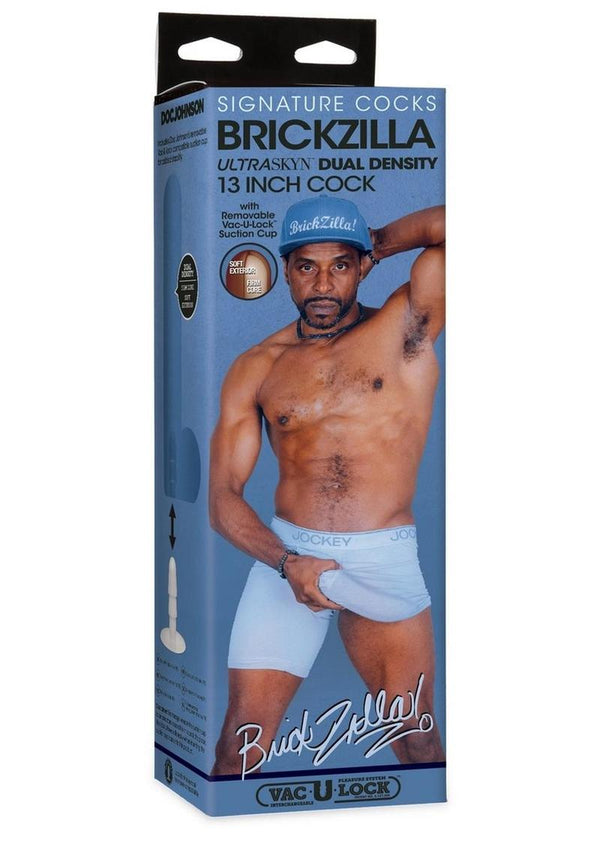 Doc Johnson Signature Cocks Ultraskyn Brickzilla Dildo with Removable Suction Cup 13in - Chocolate