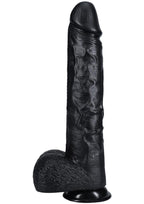 RealRock Ultra Realistic Skin Extra Large Straight Dildo with Balls and Suction Cup 15in - Black
