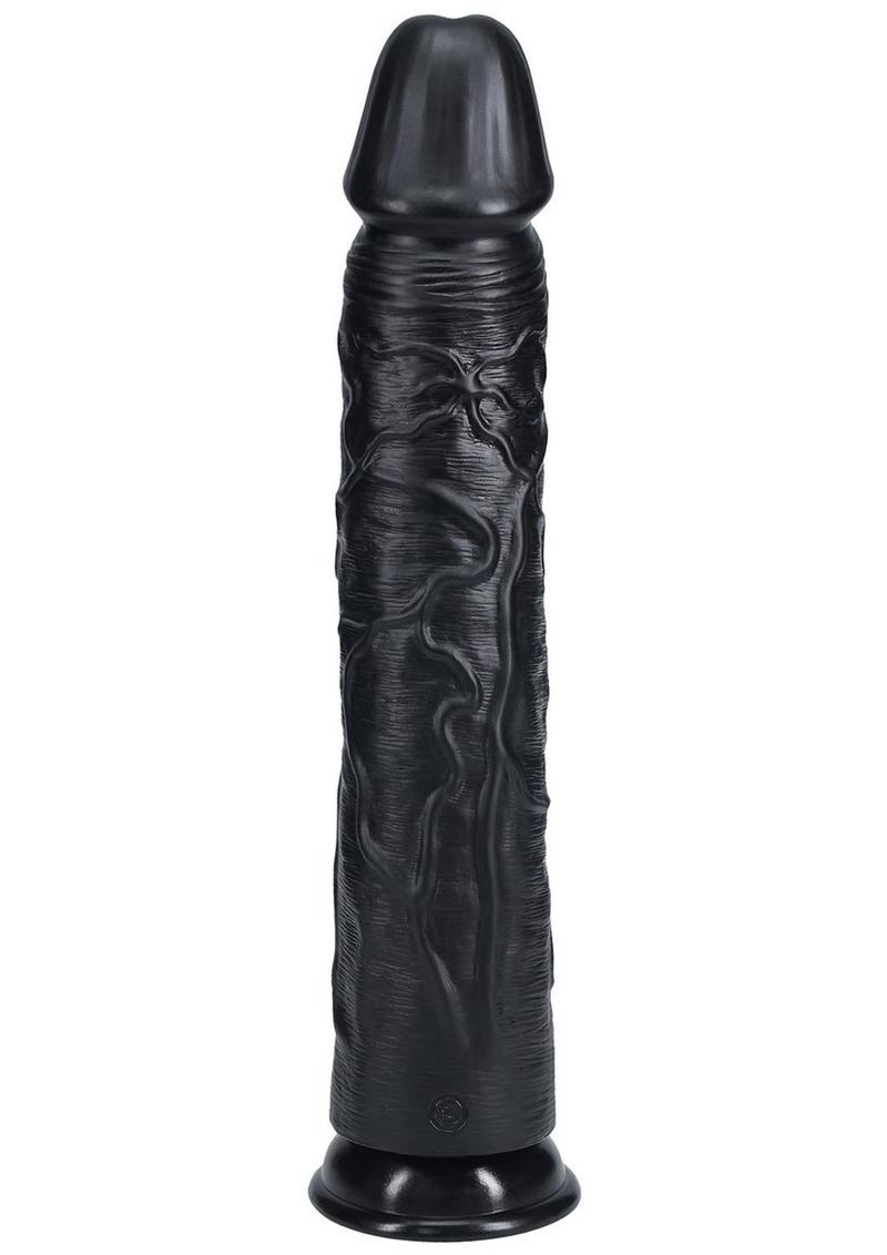 RealRock Ultra Realistic Skin Extra Large Straight Dildo with Suction Cup 14in - Black