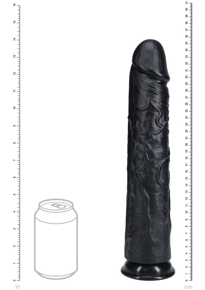 RealRock Ultra Realistic Skin Extra Large Straight Dildo with Suction Cup 14in - Black