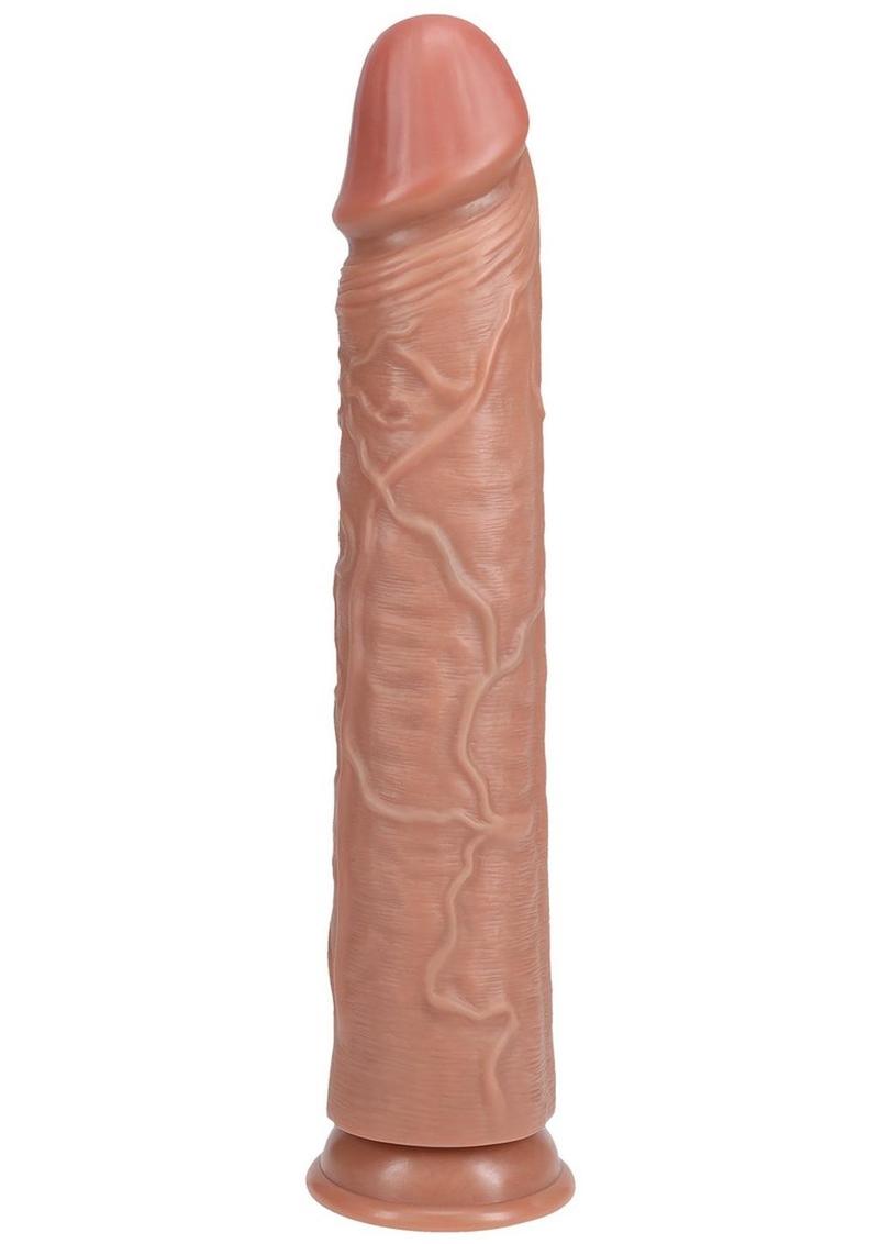 RealRock Ultra Realistic Skin Extra Large Straight Dildo with Suction Cup 14in - Caramel