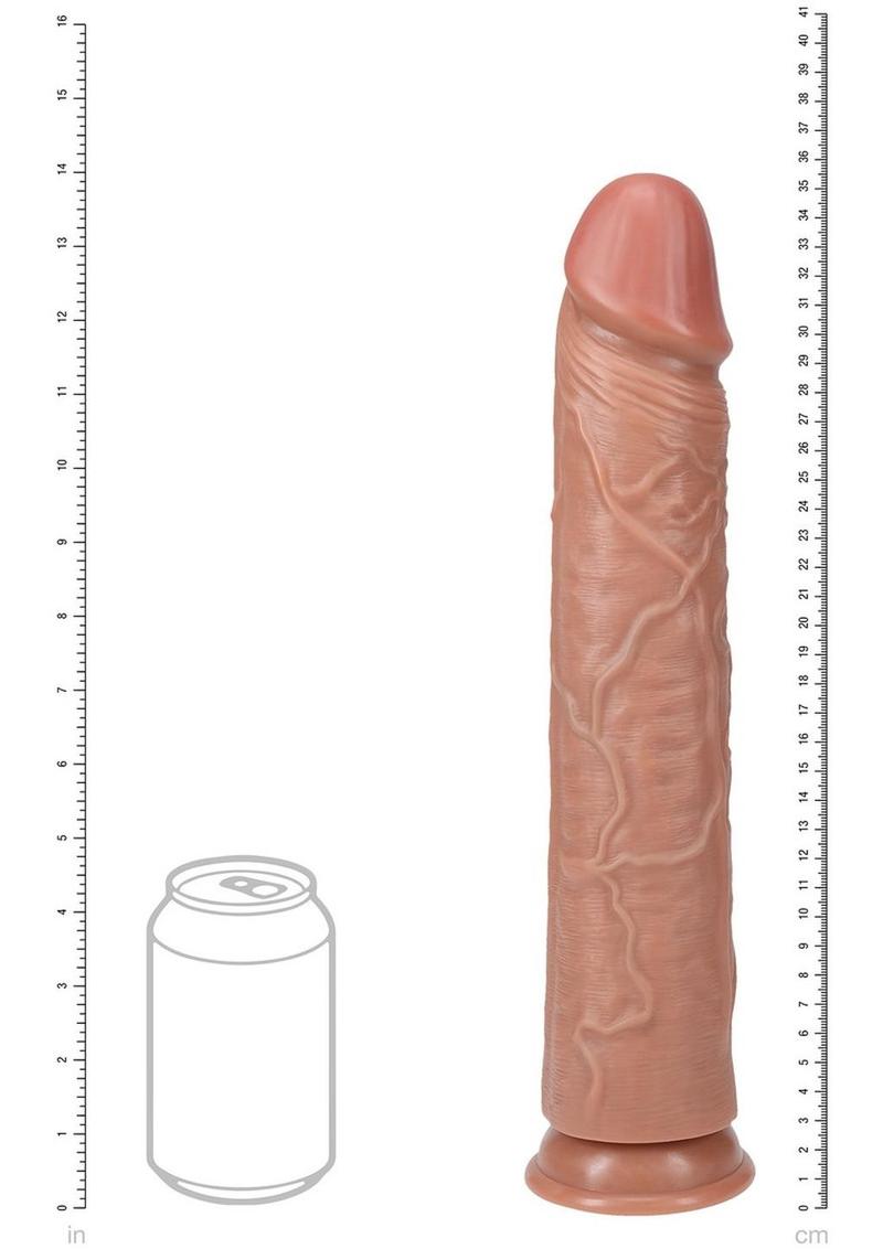 RealRock Ultra Realistic Skin Extra Large Straight Dildo with Suction Cup 14in - Caramel