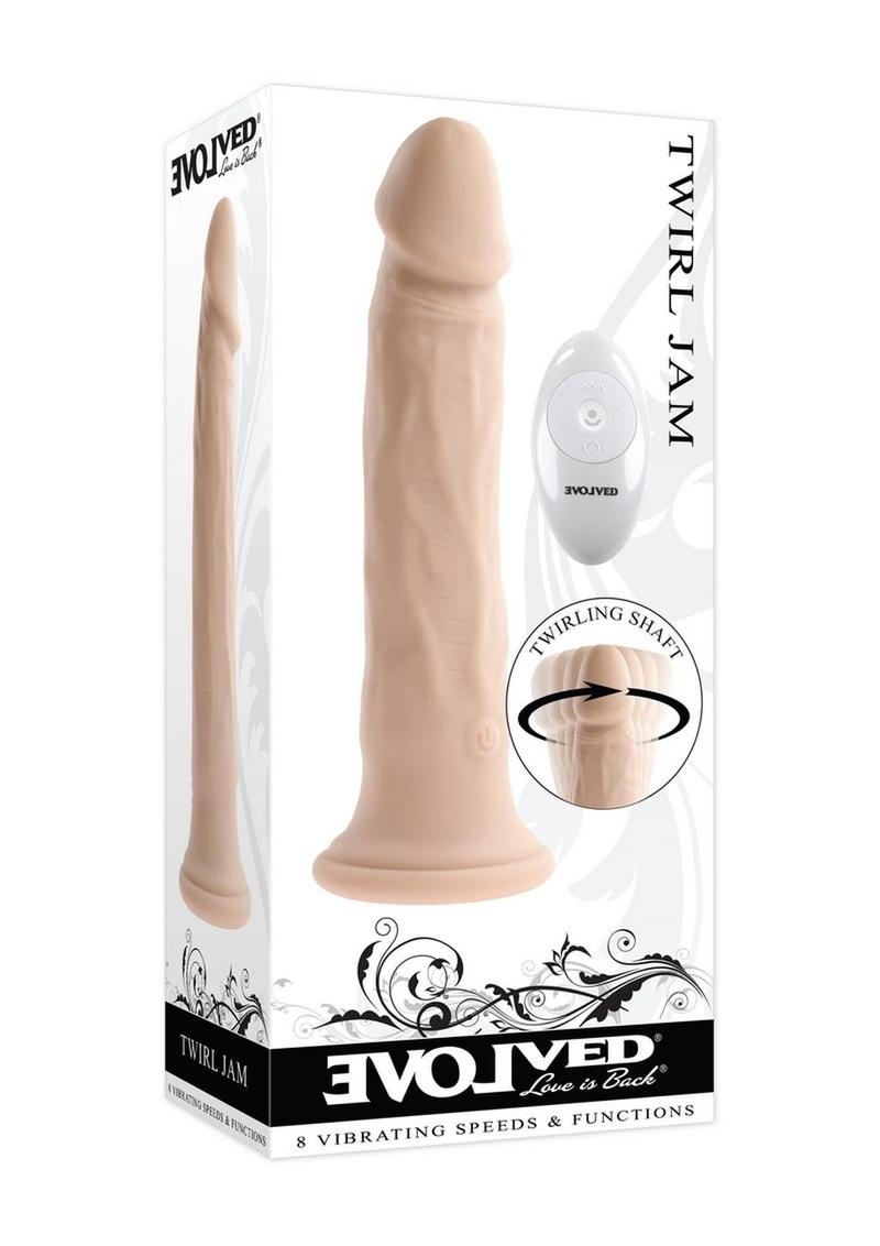 Twirl Jam Silicone Rechargeable Vibrating Dildo with Remote Control - Vanilla