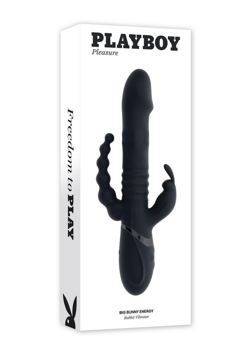 Playboy Big Bunny Energy Rechargeable Silicone Triple Stimulation Rabbit Vibrator - Black