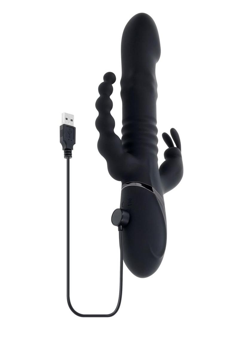 Playboy Big Bunny Energy Rechargeable Silicone Triple Stimulation Rabbit Vibrator - Black