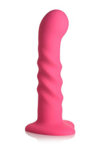 Simply Sweet 21X Vibrating Ribbed Rechargeable Silicone Dildo with Remote Control - Pink