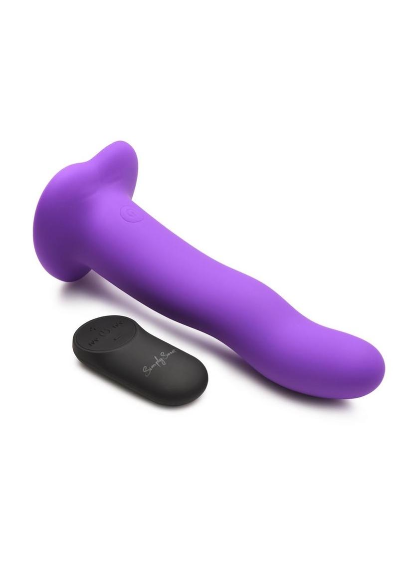 Simply Sweet 21X Vibrating Wavy Rechargeable Silicone Dildo with Remote Control - Purple