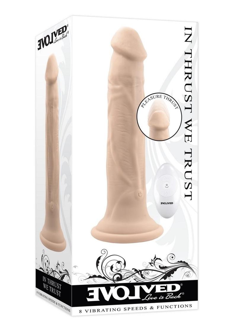 In Thrust We Trust Rechargeable Silicone Dildo with Remote Control - Vanilla