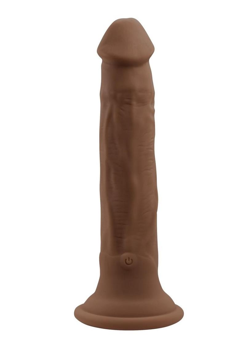 In Thrust We Trust Rechargeable Silicone Dildo with Remote Control - Chocolate