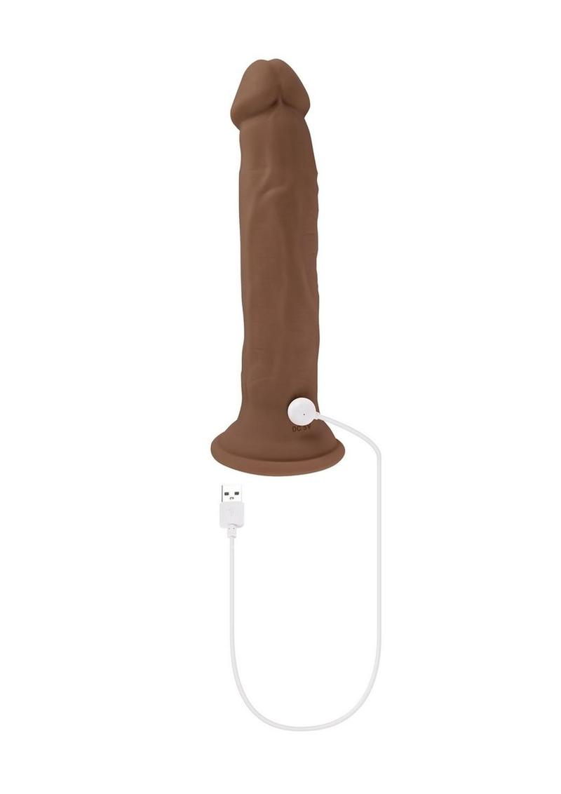 In Thrust We Trust Rechargeable Silicone Dildo with Remote Control - Chocolate