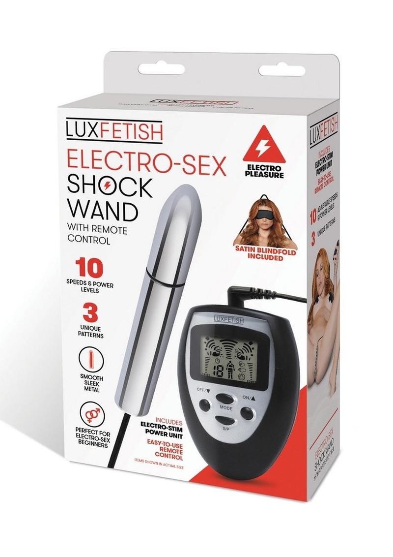 Lux Fetish Electro Sex Shock Wand with Wired Remote Control - Silver/Black