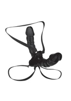 Lux Fetish Vibrating Pleasure for 2 Double-Ended Strap-On with Dual Wired Remote Control - Black