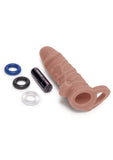 Size Up Silicone Vibrating Realistic Penis Extender with Ball Loop 1in - Caramel