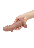 Size Up Silicone Vibrating Realistic Penis Extender with Ball Loop 1in - Caramel