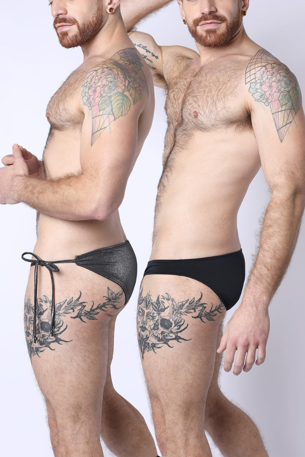2-IN-1 MAUI SIDE TIE REVERSIBLE LOW RISE SWIM BRIEF - BLACK / METALLIC