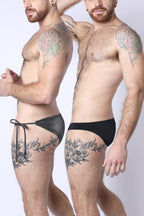 2-IN-1 MAUI SIDE TIE REVERSIBLE LOW RISE SWIM BRIEF - BLACK / METALLIC