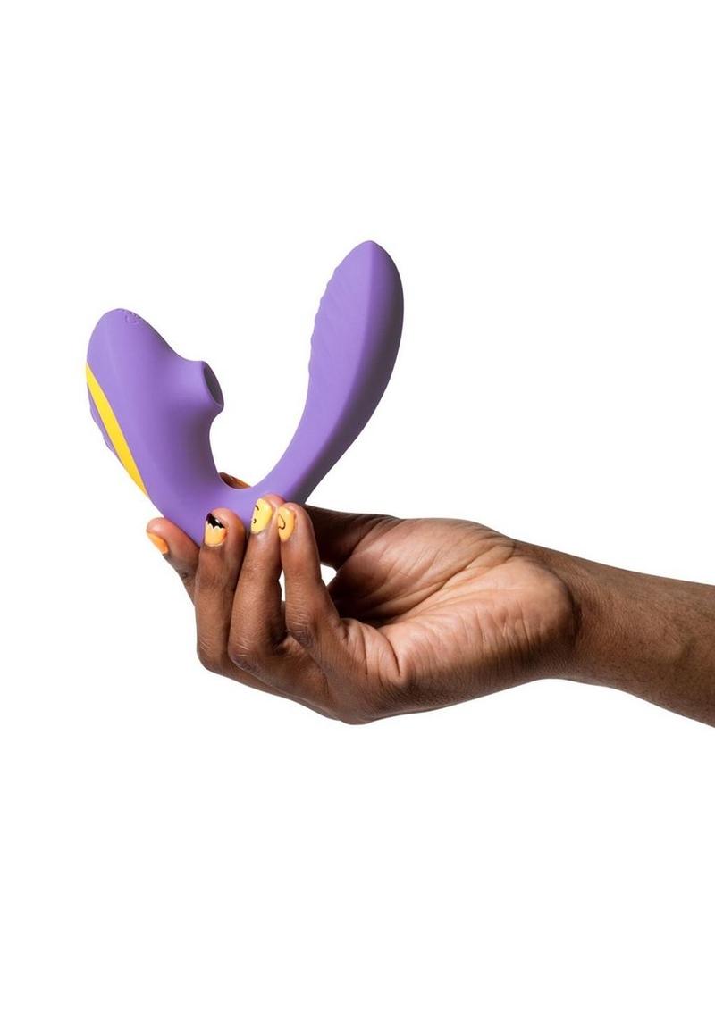 Romp Reverb Rechargeable Silicone G-Spot Vibrator with Clitoral Air Stimulator - Purple