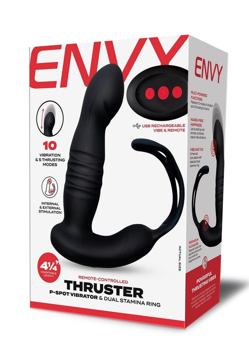 Envy Toys Thruster Rechargeable Silicone P-Spot Vibrator & Dual Stamina Ring with Remote Control - Black