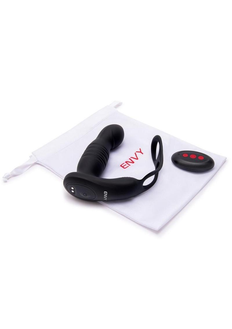 Envy Toys Thruster Rechargeable Silicone P-Spot Vibrator & Dual Stamina Ring with Remote Control - Black