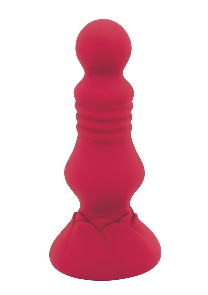 Secret Kisses Rechargeable Silicone Vibrating Floret Buttplug with Remote Control - Red