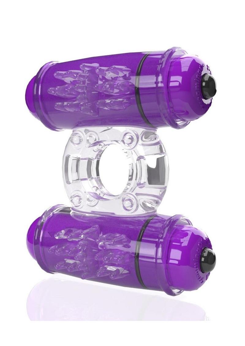 4T Double Wammy Silicone Dual Vibrating Couples Cock Ring - Grape