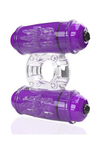 4T Double Wammy Silicone Dual Vibrating Couples Cock Ring - Grape