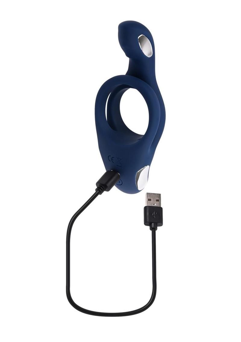 Zero Tolerance Ring Around the Rosy Rechargeable Silicone Double Cock Ring - Blue