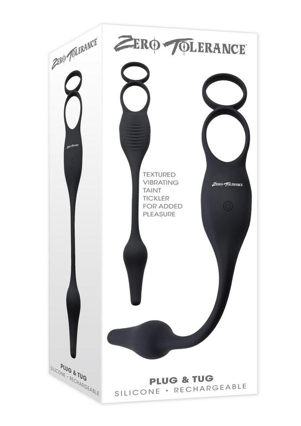 Zero Tolerance Plug & Tug Rechargeable Silicone Cock Ring with Butt Plug - Gray