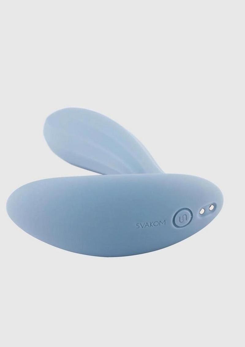 Svakom Erica Rechargeable Silicone App Compatible Dual Vibrator with Clitoral Stimulator and Remote Control -Dusty Blue