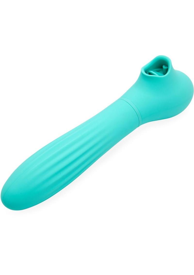 Nu Sensuelle Daisy Rechargeable Silicone Triple Action Thrusting Tongue Suction Vibrator - Electric Blue