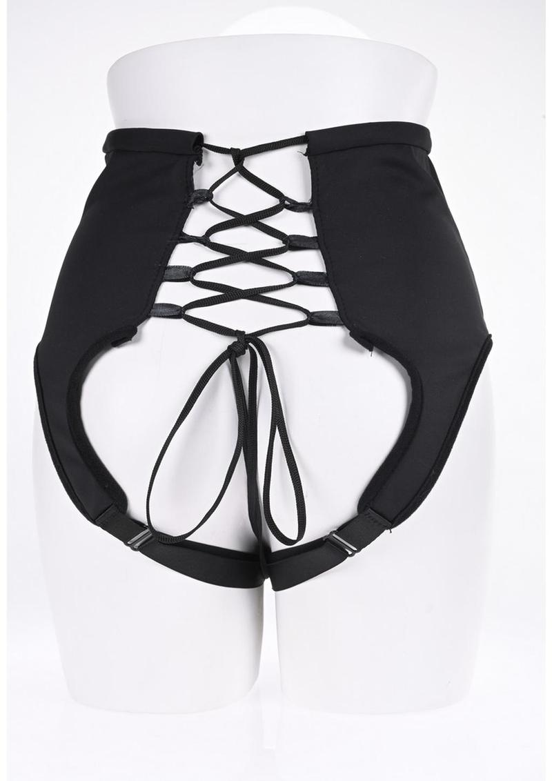 High Waisted Corset Strap-On - Black
