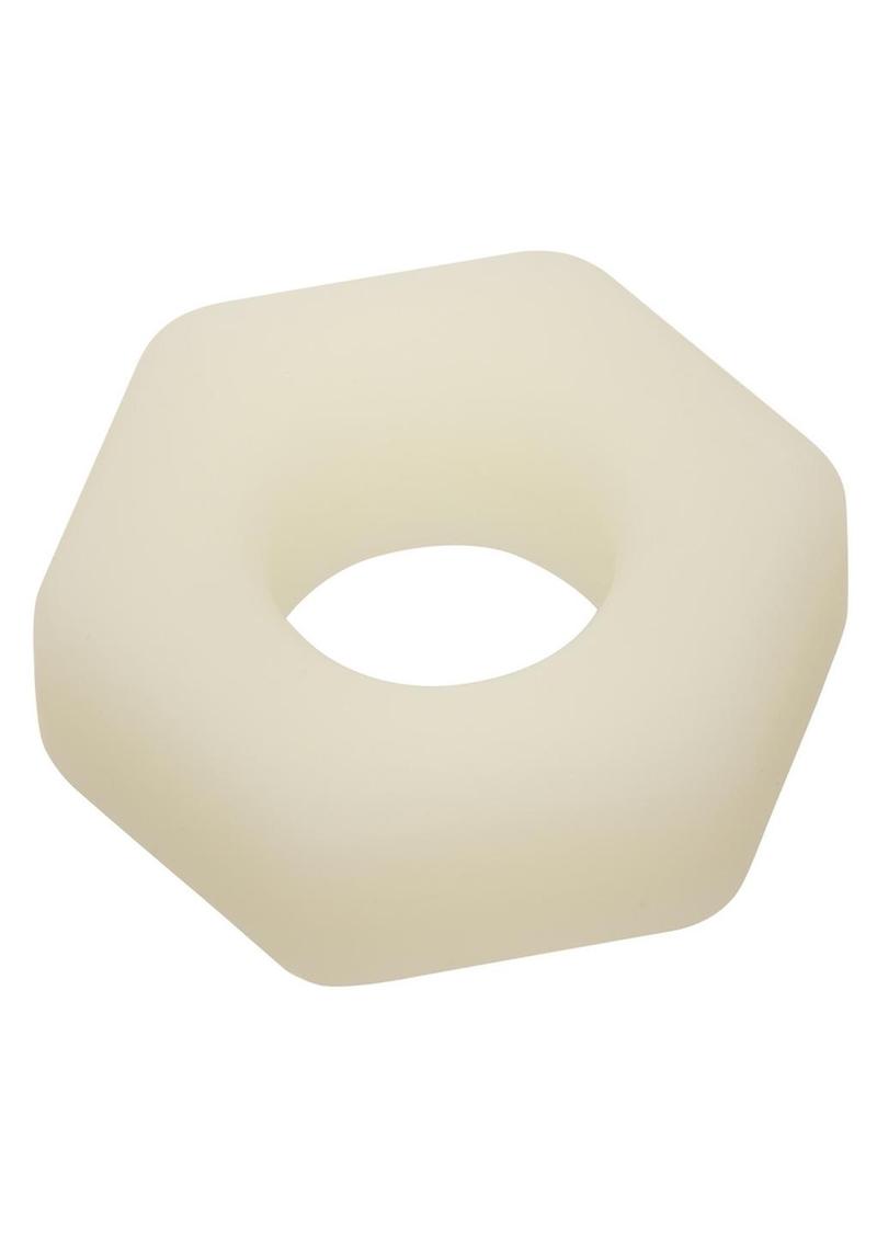 Alpha Glow in the Dark Liquid Silicone Prolong Sexagon Ring - White