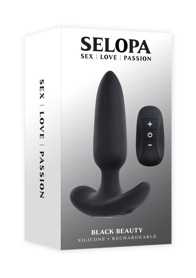 Selopa Black Beauty Rechargeable Silicone Vibrating Anal Plug with Remote Control - Black