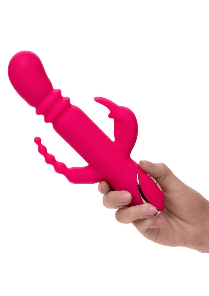 Jack Rabbit Signature Heated Rechargeable Silicone Triple Stimulation Fantasy Rabbit Vibrator - Pink