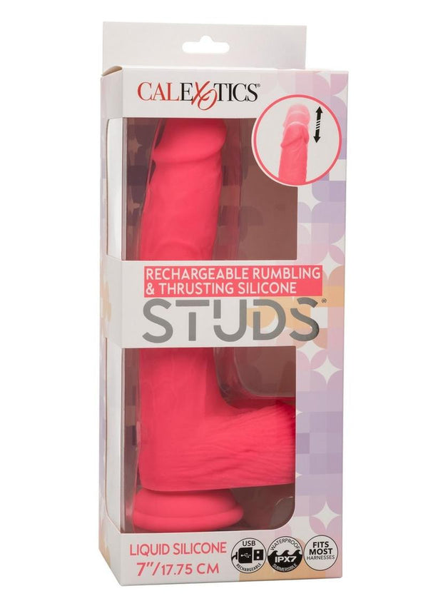 Silicone Studs Rumbling & Thrusting Rechargeable Dildo 7in - Pink