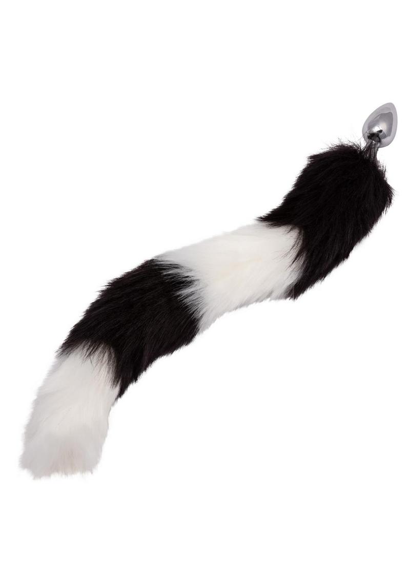 Running Wild Black & White Tail Faux Fur Tail and Metallic Anal Plug - Black/White
