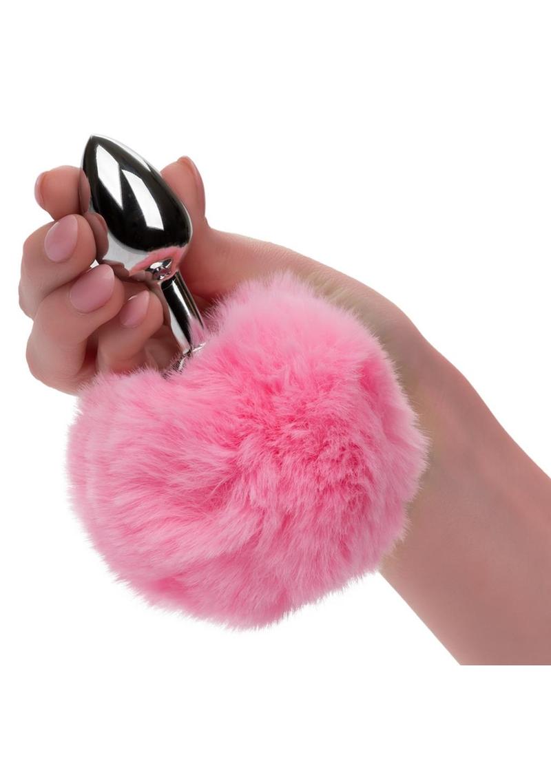 Running Wild Faux Fur Bunny Tail and Metallic Anal Plug - Pink