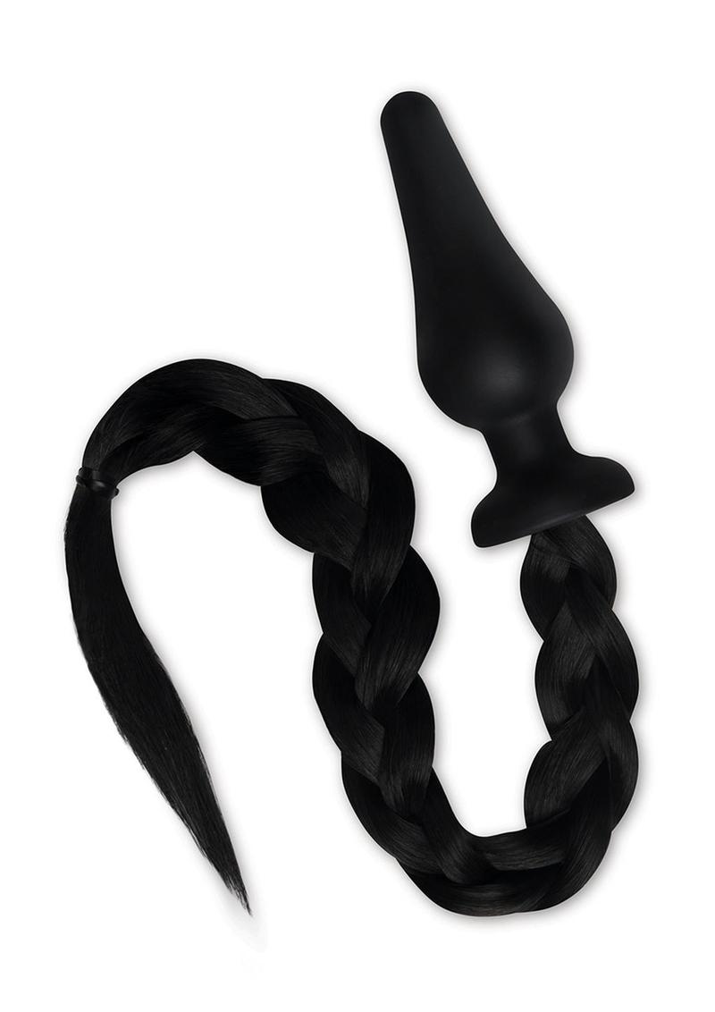 Whipsmart Silicone Plug 4in with Pony Tail - Black