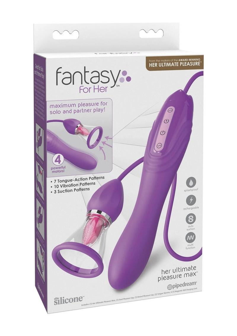 Fantasy for Her Ultimate Pleasure Max Rechargeable Silicone Pump with Clitoral Stimulator - Purple