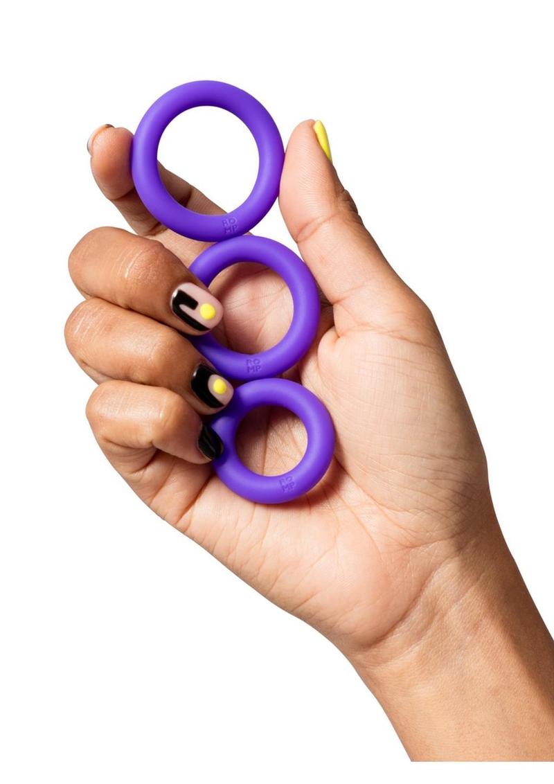Romp Remix Trio Silicone Cock Rings (3 Piece) - Purple