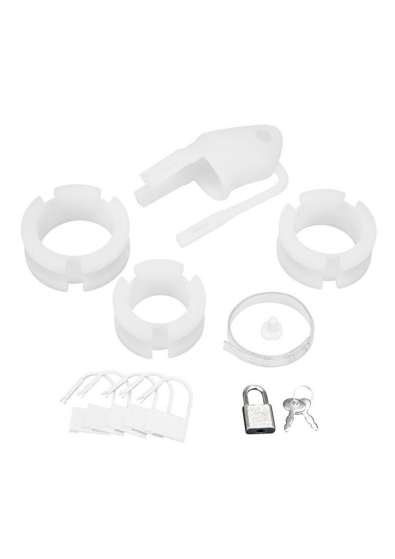 Blue Line Silicone Cock Cage with Ball Divider Small 2in - White