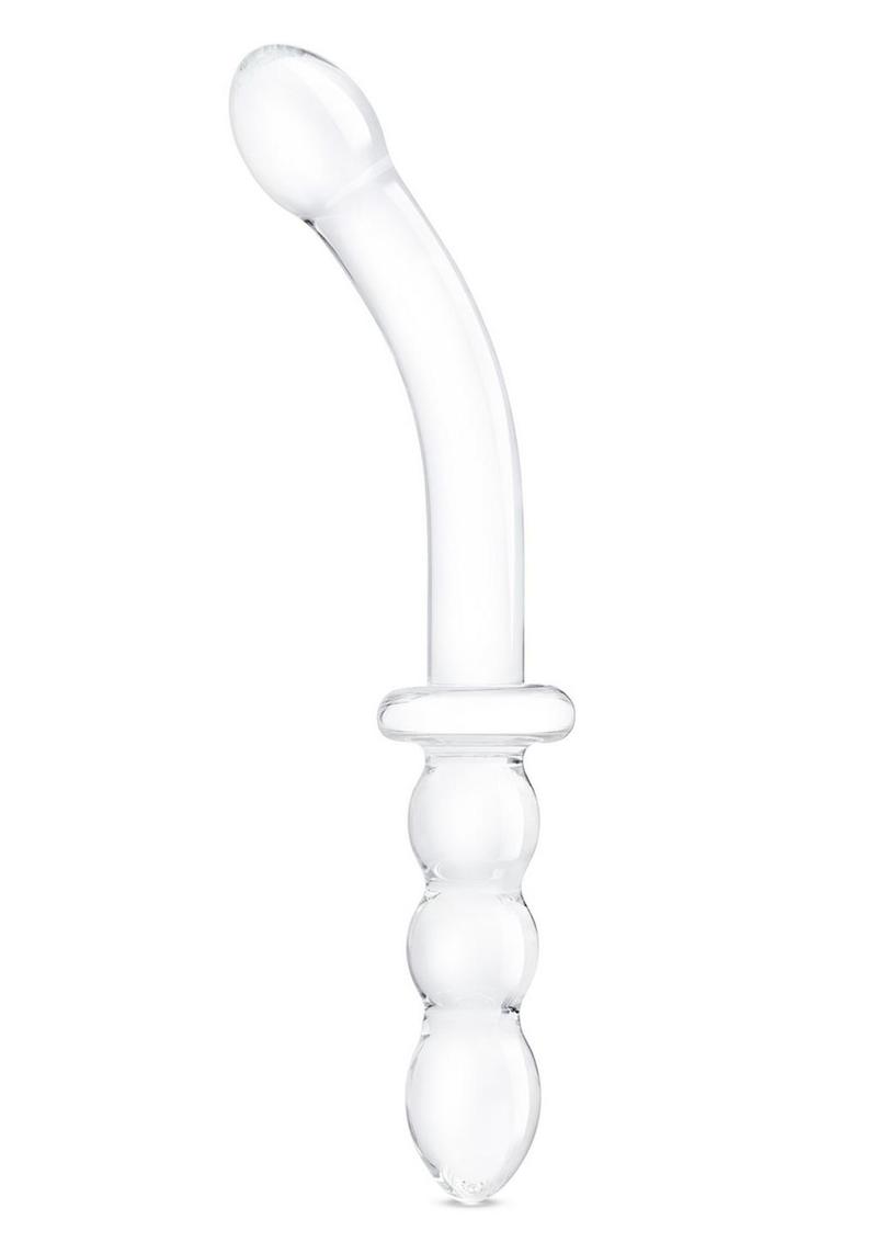 Gläs 12" Girthy Ribbed P-Spot Glass Dildo with Handle Grip Double End