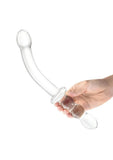 Gläs 12" Girthy Ribbed P-Spot Glass Dildo with Handle Grip Double End