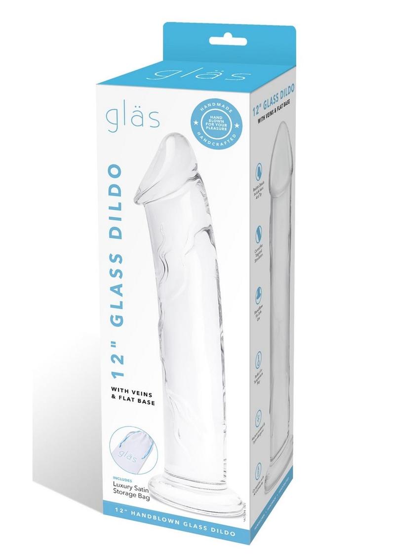 Gläs 12" Glass Dildo with Veins and Flat Base