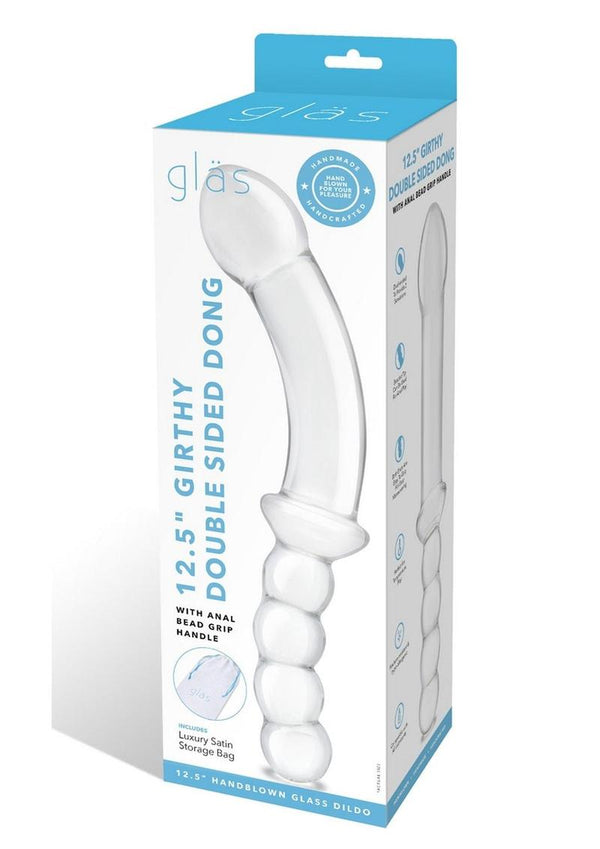 Gläs 12.5" Girthy Double Sided Glass Dong with Anal Bead Grip Handle