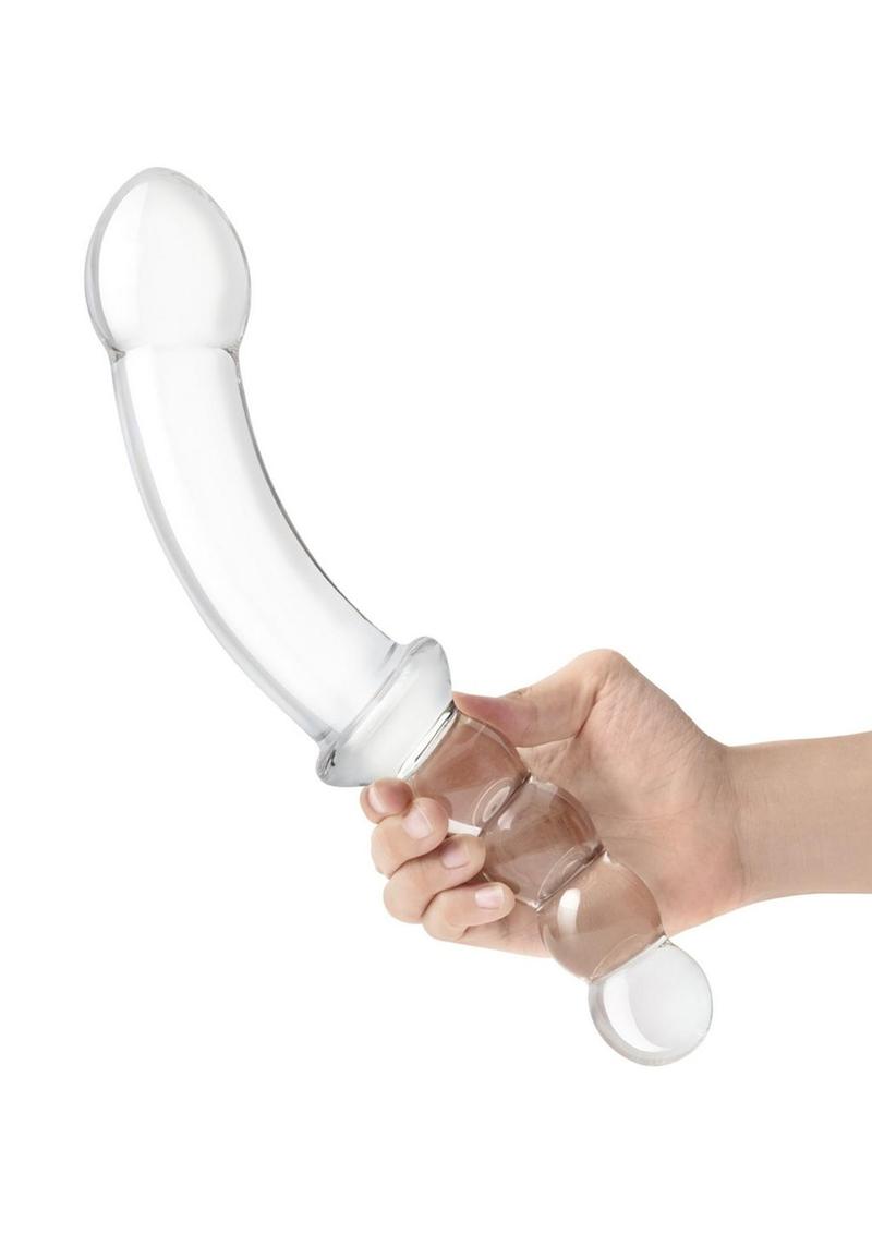 Gläs 12.5" Girthy Double Sided Glass Dong with Anal Bead Grip Handle