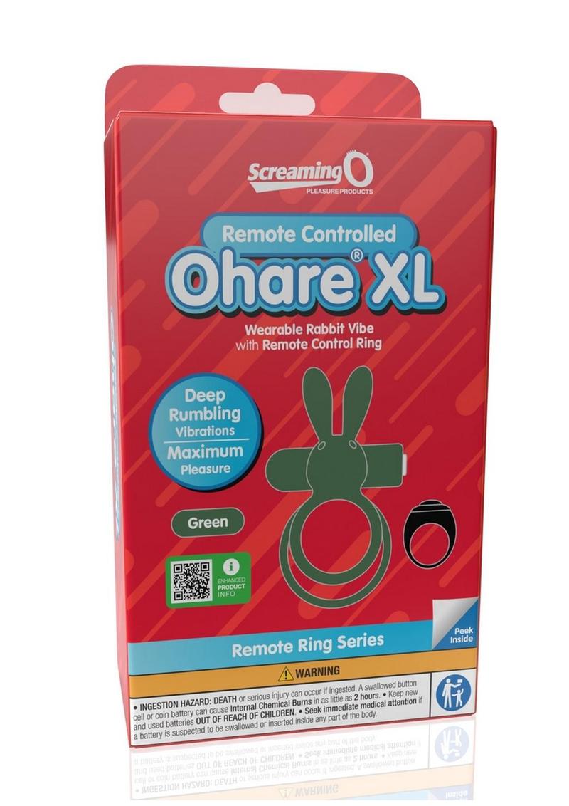 Screaming O Ohare XL Rechargeable Silicone Vibrating Cock Ring with Remote Control - Green