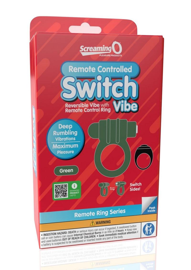 Screaming O Switch Silicone Rechargeable Vibrating Ring with Remote Control - Green