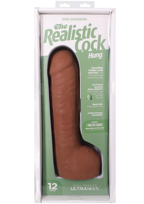 The Realistic Cock with Balls Ultraskyn Hung with Removable Vac-U-Lock Suction Cup 12in - Caramel